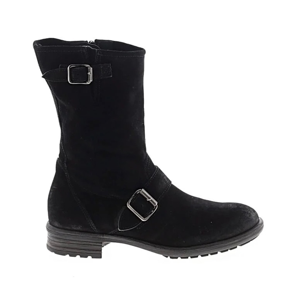 Paul Green Black Suede Moto Boots with Straps